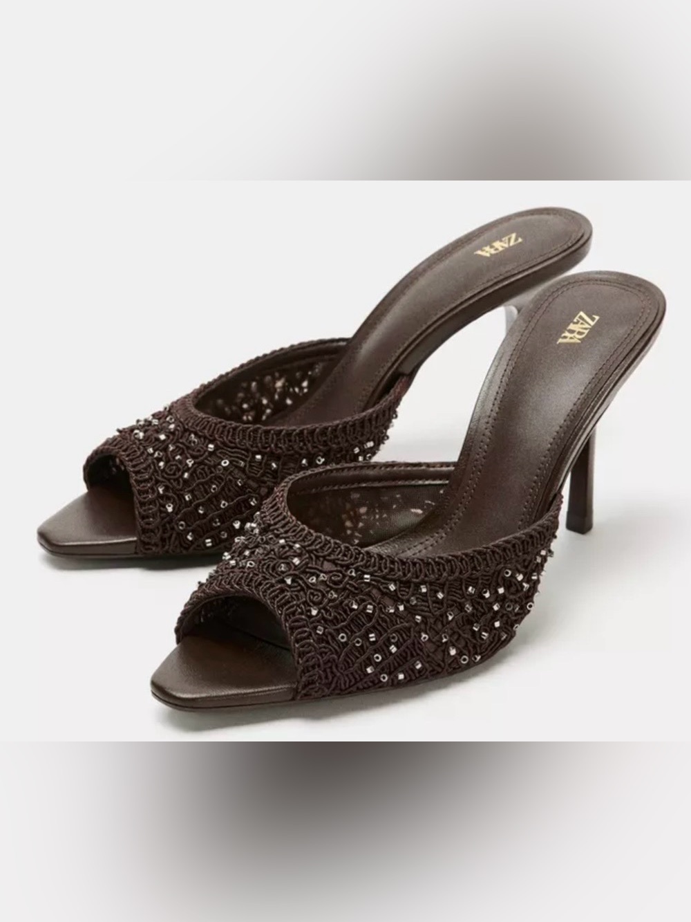 ZARA Sparkly Woven Mule Sandals Brown Size 37 NWT